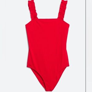 Red Raina Ruffle Straps Knit Bodysuit